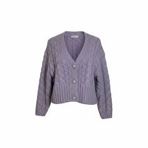 Industry Cable Knit Jewel Button V-Neck Cropped Cardigan Lavender Size Small